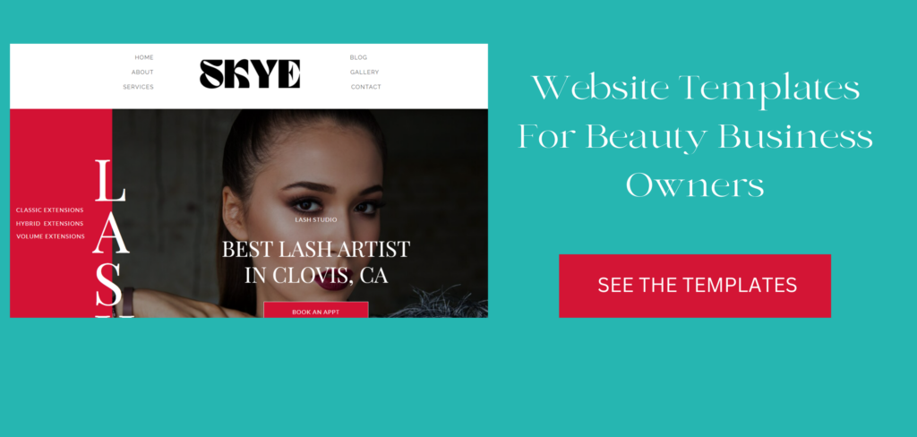 website header for The Skye Template by Malabella Design with the text website templates for beauty business owners.